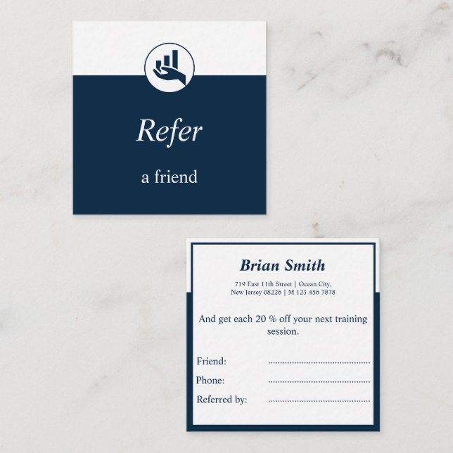Carte De Visite Carré Le Planificateur Financier Réfère Un Carré Ami (Devant / Derrière)