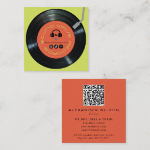 Carte De Visite Carré Lecteur de magasin de disques vinyles Rouge & Vert