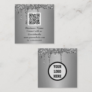 Carte De Visite Carré Lecteur de Parties scintillant en argent scannable