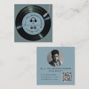 Carte De Visite Carré Lecteur de vinyle DJ Ardoise Bleu Photo QR