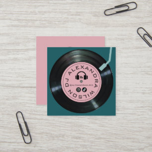 Carte De Visite Carré Lecteur de vinyle DJ Midnight Green & Pink