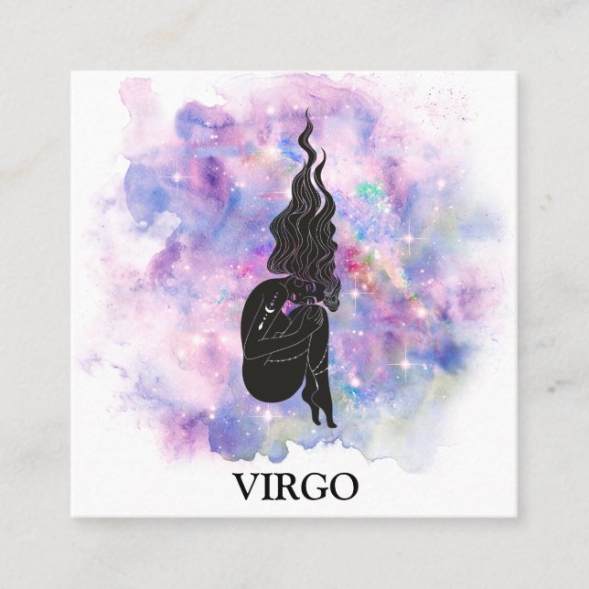 Carte De Visite Carré *~* Lectures d'astrologie Zodiac VIRGO en bleu ros (Devant)