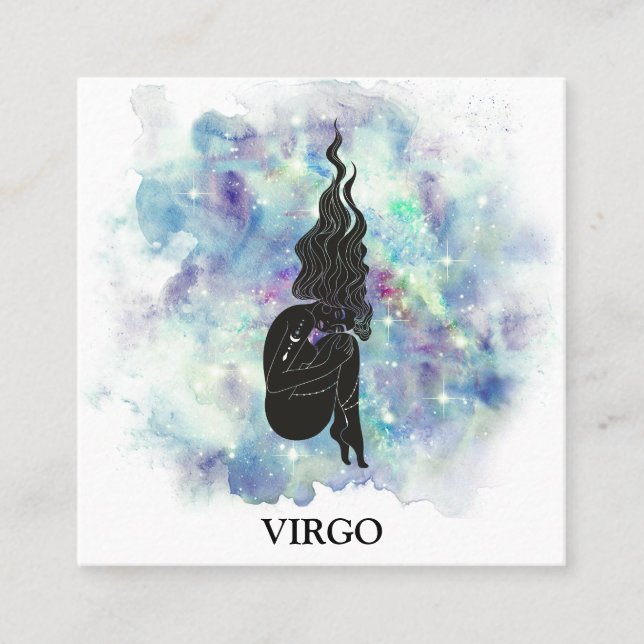Carte De Visite Carré *~* Lectures d'astrologie Zodiac VIRGO Turquoise + (Devant)