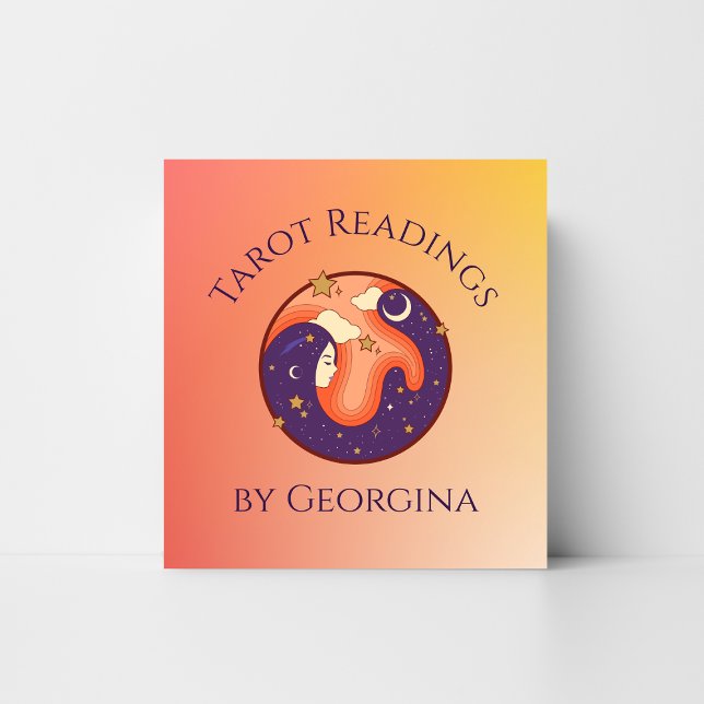 Carte De Visite Carré Lectures de Tarot Cosmique Mystical Witchy Orange  (Créateur téléchargé)