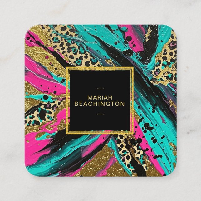 Carte De Visite Carré ** Leopard AP93 Animal Abstrait Neon Gold Bold (Devant)