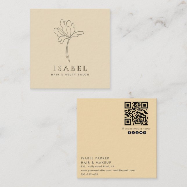 Carte De Visite Carré Letterpress professionnel abstrait code Qr floral (Devant / Derrière)