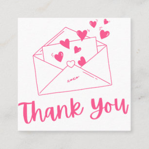 Carte De Visite Carré Lettre d'amour Chic mignon Coeurs roses Merci Fill