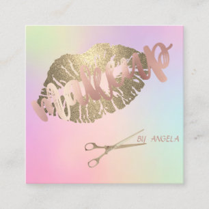 Carte De Visite Carré Lèvres élégantes, Ciseaux Holographique