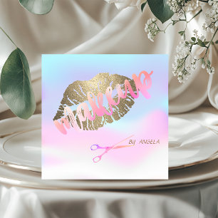 Carte De Visite Carré Lèvres Holographiques Élégantes, Ciseaux