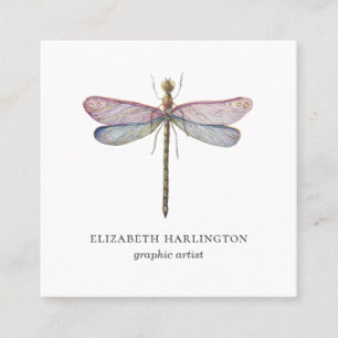Carte De Visite Carré libellule aquarelle. Coiffeur professionnel