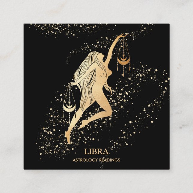 Carte De Visite Carré *~* LIBRA Zodiac Astrologie Lectures Or et Noir (Devant)