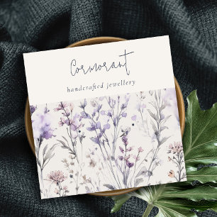 Carte De Visite Carré Lilac Purple Floral Script Porte-Écouteurs