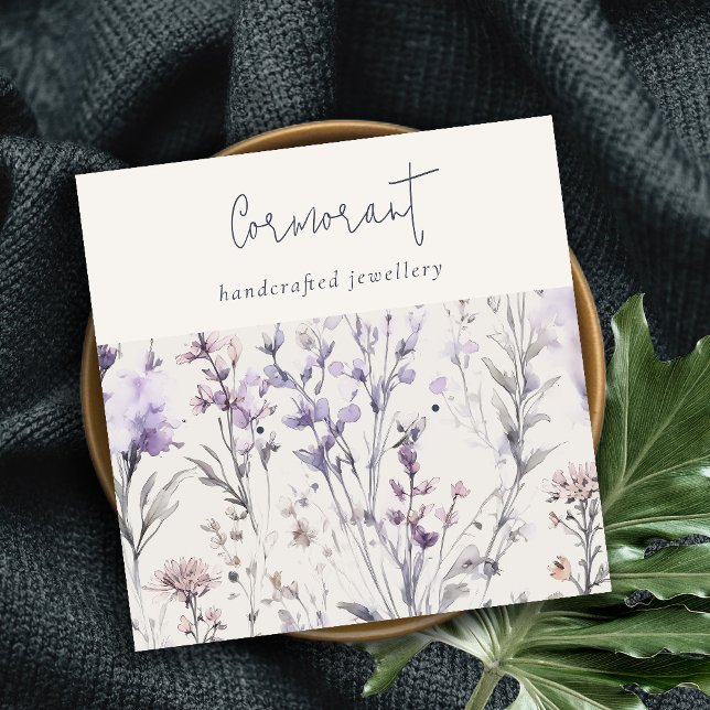 Carte De Visite Carré Lilac Purple Floral Script Porte-Écouteurs (Créateur téléchargé)