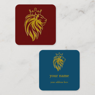 Carte De Visite Carré Lion Avec Couronne - Style Or 2