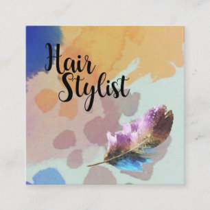 Carte De Visite Carré Liste de cheveux - Aquarelles en plumes