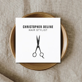 Carte De Visite Carré Liste minimaliste des cheveux ciseaux noirs et bla