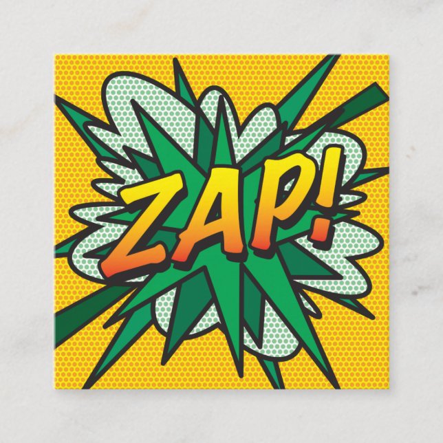 Carte De Visite Carré Livre de bande dessinée ZAP Fun Retro (Devant)