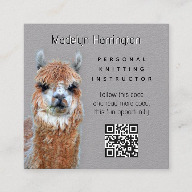 Carte De Visite Carré Llama Knitting Instructor QR code Business Card (Devant)