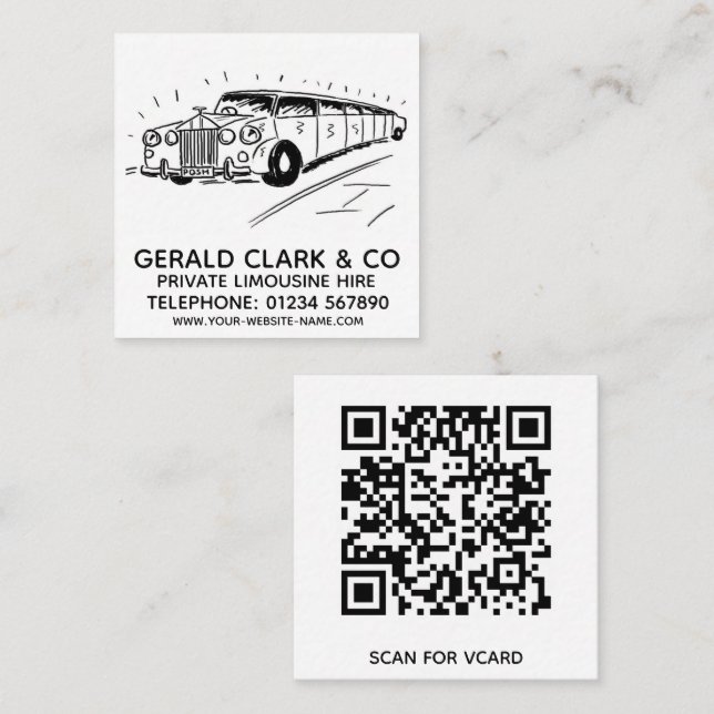 Carte De Visite Carré Location Limousine Étendue De Luxe (Devant / Derrière)