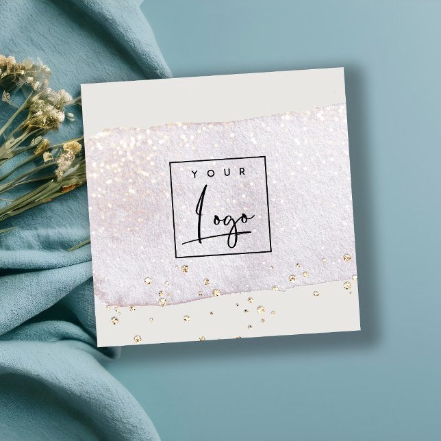 Carte De Visite Carré Logo Abstrait de brosse à brosse à aquarelle Lilac (Créateur téléchargé)