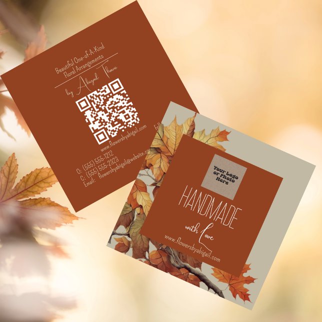 Carte De Visite Carré Logo Automne | Automne Floral artisanal (Logo Autumn Fall Floral Handmade Crafting Square Business Card)
