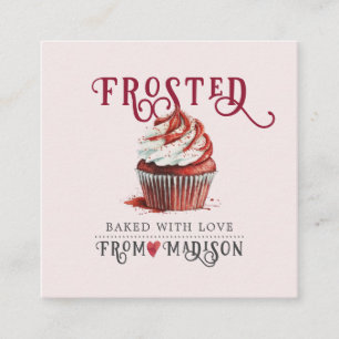 Carte De Visite Carré Logo Baker's Cupcake Calligraphie Script rose