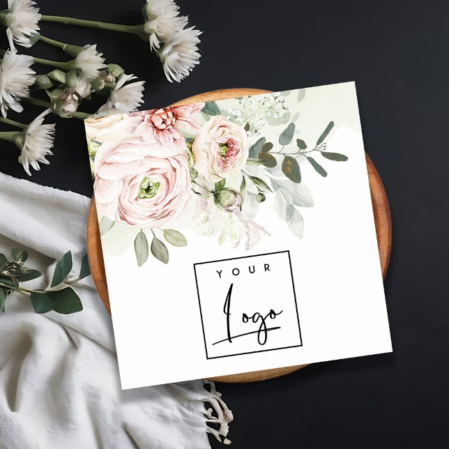 Carte De Visite Carré Logo botanique floral souple rose poitrine feuillu (Créateur téléchargé)