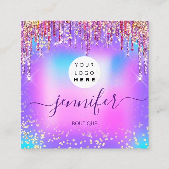 Carte De Visite Carré Logo Boutique Boutique Parties scintillant Drives  (Devant)