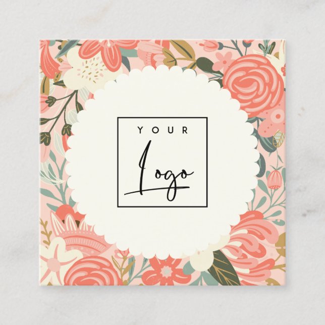 Carte De Visite Carré Logo Chic orange rose rose vert Ambrosia (Devant)