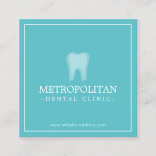 Carte De Visite Carré Logo classique pour dentiste moderne sur Aqua Blue