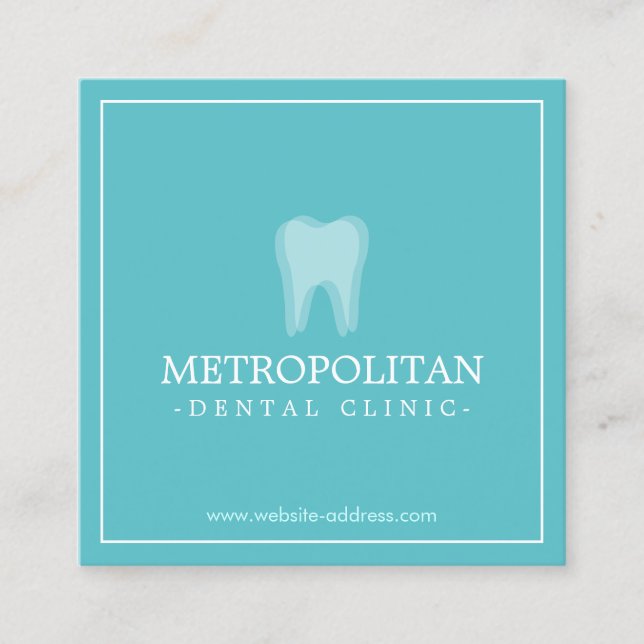 Carte De Visite Carré Logo classique pour dentiste moderne sur Aqua Blue (Devant)