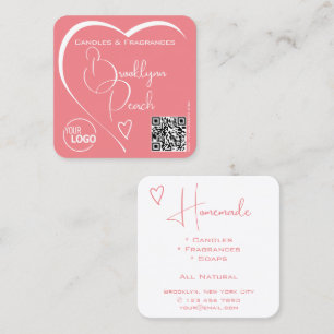 Carte De Visite Carré Logo Code QR Code Modèle Calligraphie rose Coeur b