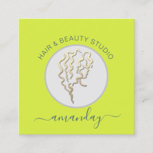 Carte De Visite Carré Logo Coiffeur maquillage Artiste Jaune QR Code