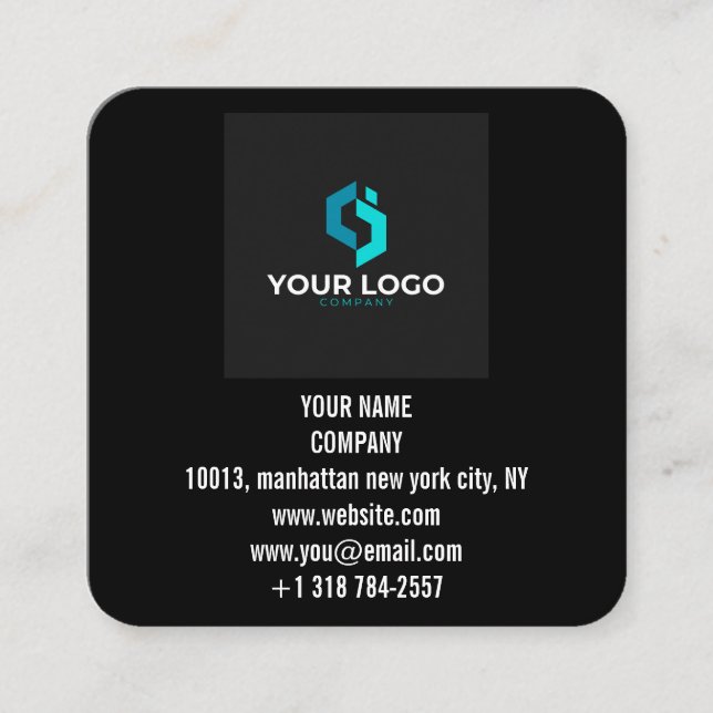 Carte De Visite Carré Logo de Black Custom moderne et code QR (Devant)