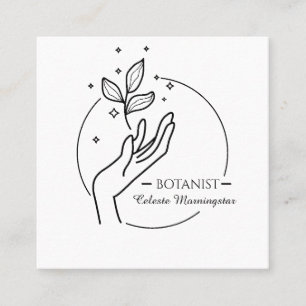 Carte De Visite Carré Logo de botaniste boho minimal et Feuille