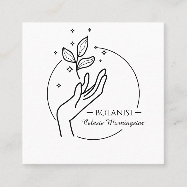 Carte De Visite Carré Logo de botaniste boho minimal et Feuille (Devant)