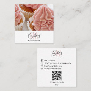 Carte De Visite Carré Logo de boulangerie avec monogramme photo QR entre