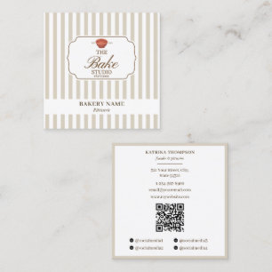 Carte De Visite Carré Logo de boulangerie rayures marron et beige Preppy