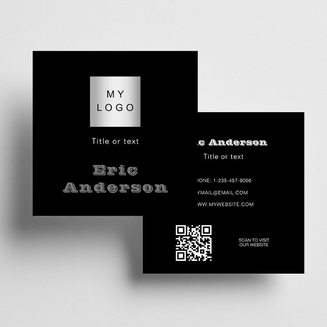 Carte De Visite Carré Logo de code QR blanc noir (Créateur téléchargé)