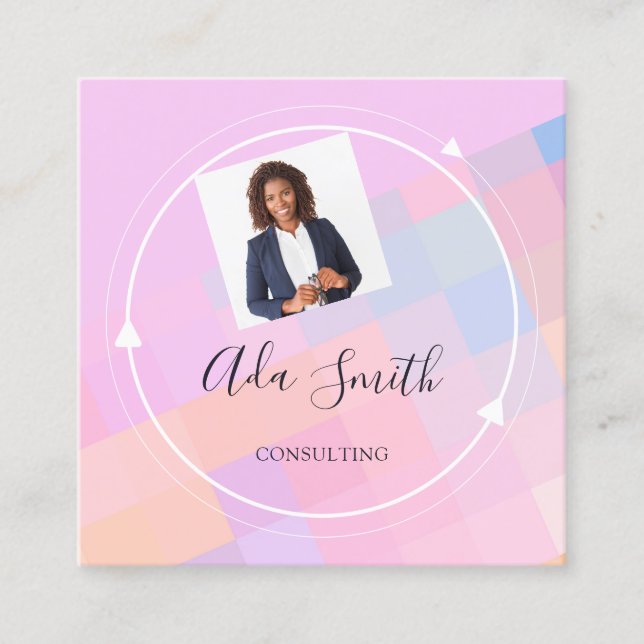 Carte De Visite Carré Logo de code QR Custom Photo Consulting Lilac (Devant)