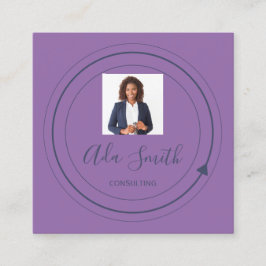Carte De Visite Carré Logo de code QR Custom Photo Consulting Purple