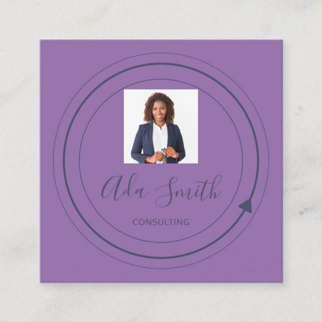 Carte De Visite Carré Logo de code QR Custom Photo Consulting Purple (Devant)