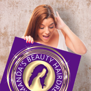 Carte De Visite Carré Logo de code QR en ligne cadre de magasin or viole