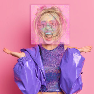 Carte De Visite Carré Logo de code QR Parties scintillant rose gouttes d