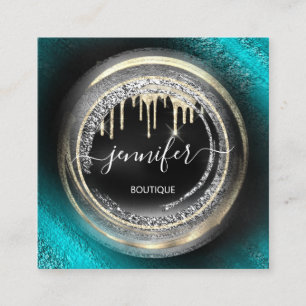 Carte De Visite Carré Logo de code QR Shop Black Gold Drivers Silver Gre