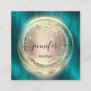 Carte De Visite Carré Logo de code QR Shop Blush Rose Gold Drivers Turqu