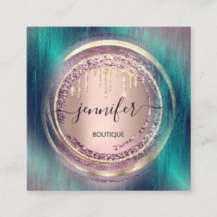 Carte De Visite Carré Logo de code QR Shop Green Rose Gold Dricles