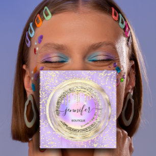 Carte De Visite Carré Logo de code QR Shop Pink Blue Gold Drives Confett