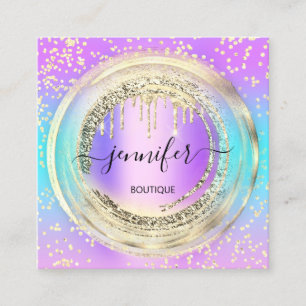 Carte De Visite Carré Logo de code QR Shop Pink Ombre Gold Drives Confet