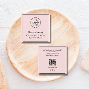 Carte De Visite Carré Logo de Cupcake de Boulangerie Moderne QR Réseaux 